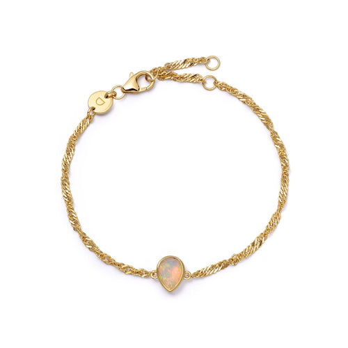 Opal October Birthstone Charm Bracelet 18ct Gold Plate