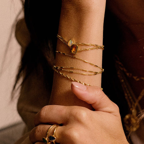 Opal October Birthstone Charm Bracelet 18ct Gold Plate