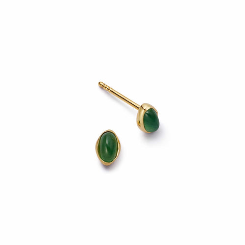 Green Aventurine Oval Stud Earrings 18ct Gold Plate