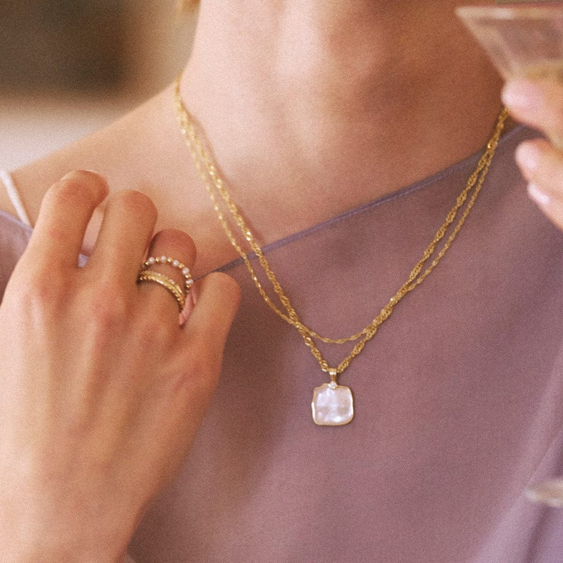 Organic Mother of Pearl Necklace Layering Set 18ct Gold Plate