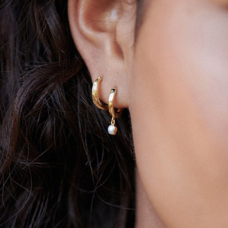 Pearl Healing Huggie Hoop Earrings 18ct Gold Plate