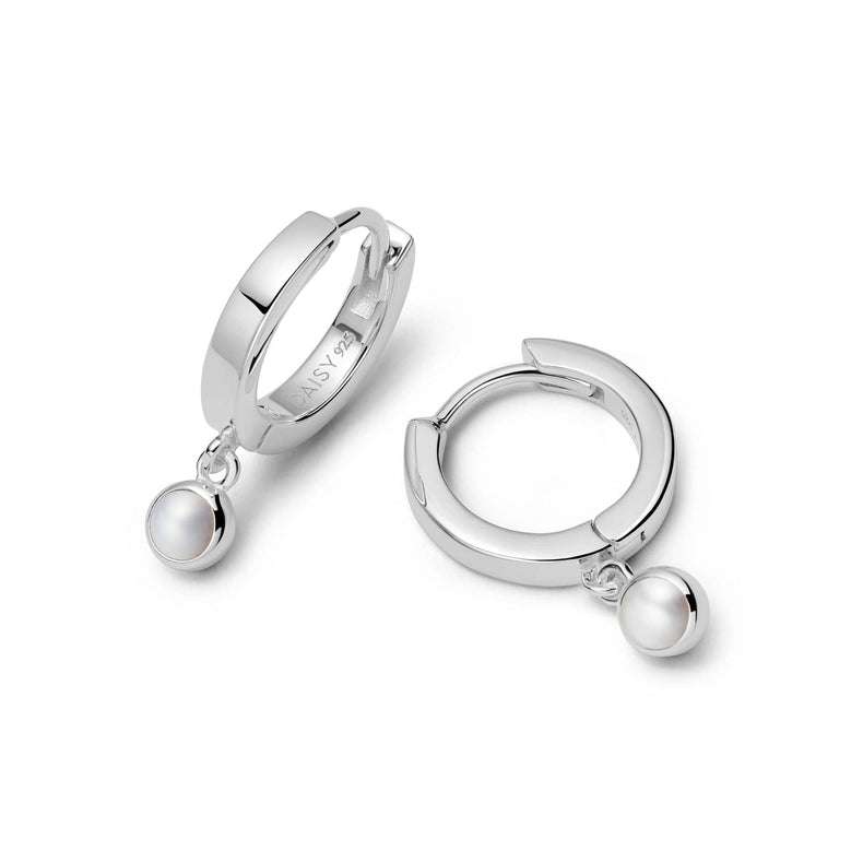 Pearl Healing Huggie Hoop Earrings Sterling Silver