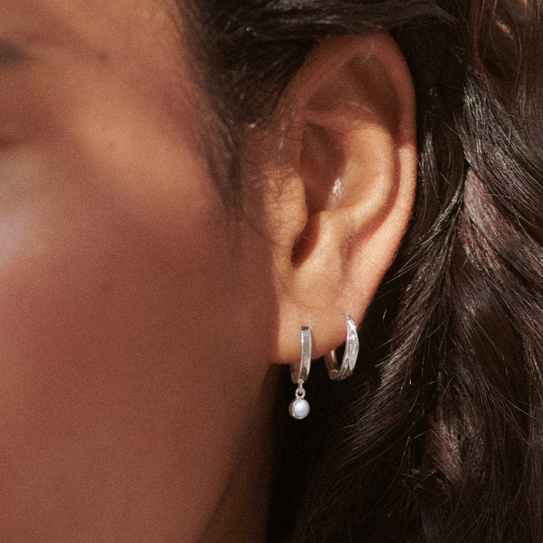 Pearl Healing Huggie Hoop Earrings Sterling Silver