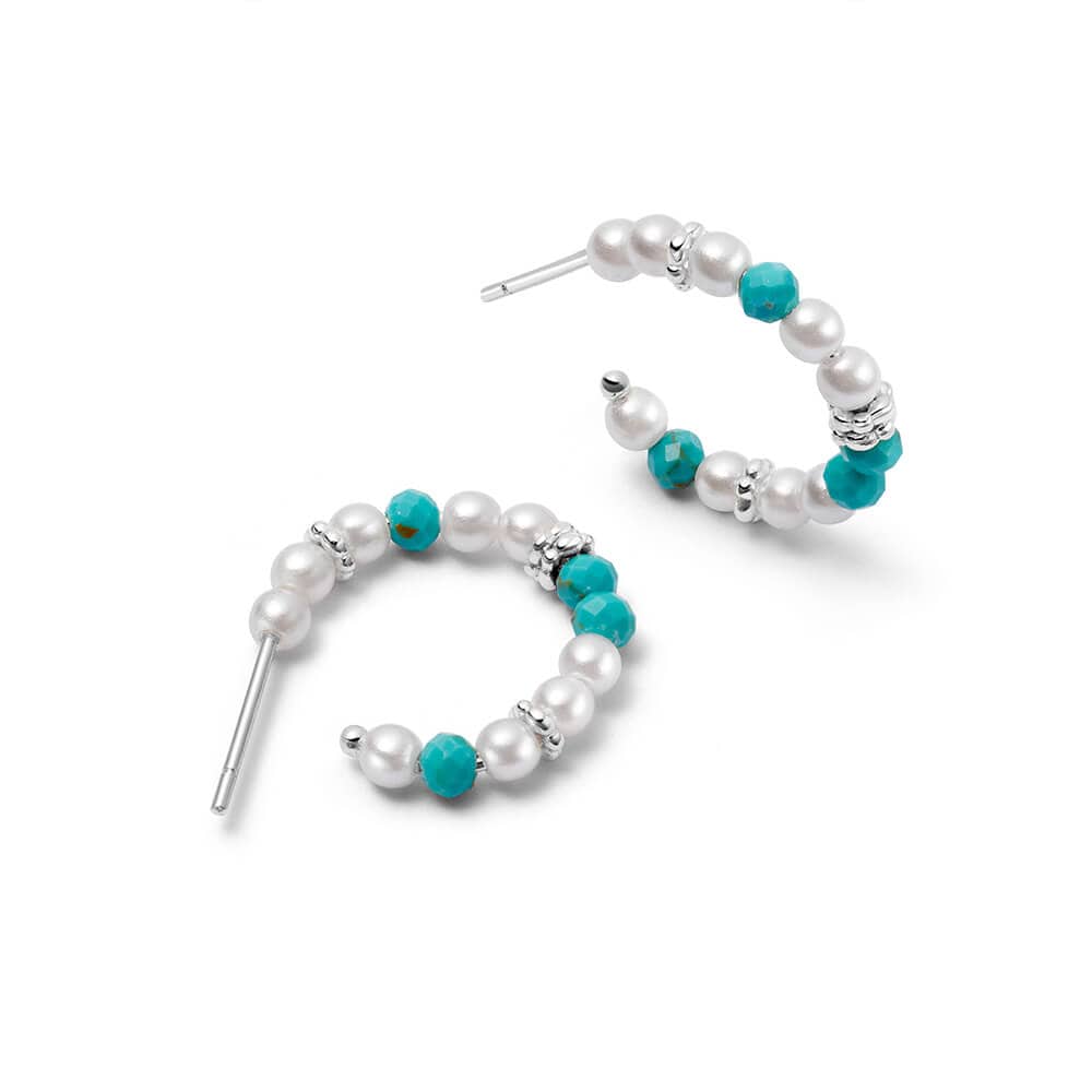 Pearl Turquoise Midi Hoop Earrings Sterling Silver Daisy London