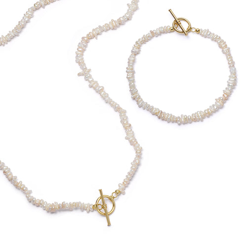 Polly Beach Pearl Necklace and Bracelet Set 18ct Gold Plate