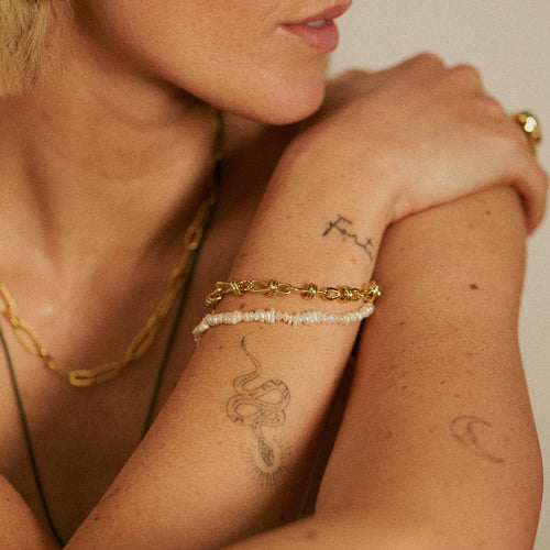 Polly Knot Chain and Beach Pearl Bracelet Set 18ct Gold Plate