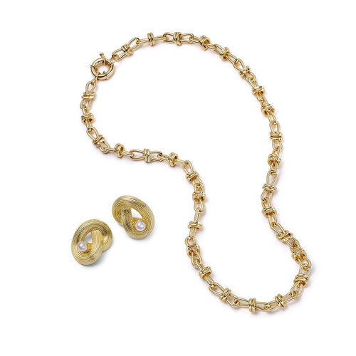 Polly Knot Pearl Studs & Knot Necklace Layering Set 18ct Gold Plate