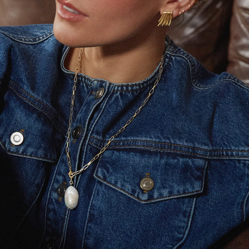 Polly Baroque Pearl Chain Necklace 18ct Gold Plate