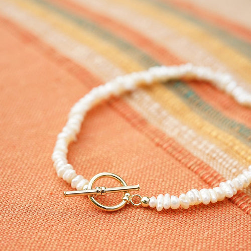 Polly Beach Pearl T Bar Bracelet 18ct Gold Plate