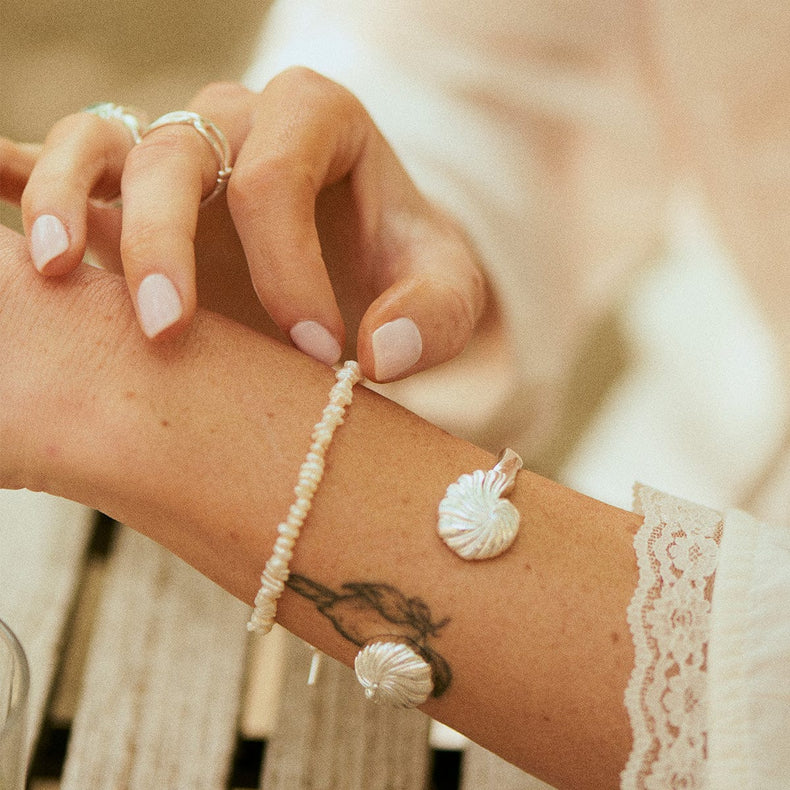 Polly Beach Pearl T Bar Bracelet Sterling Silver