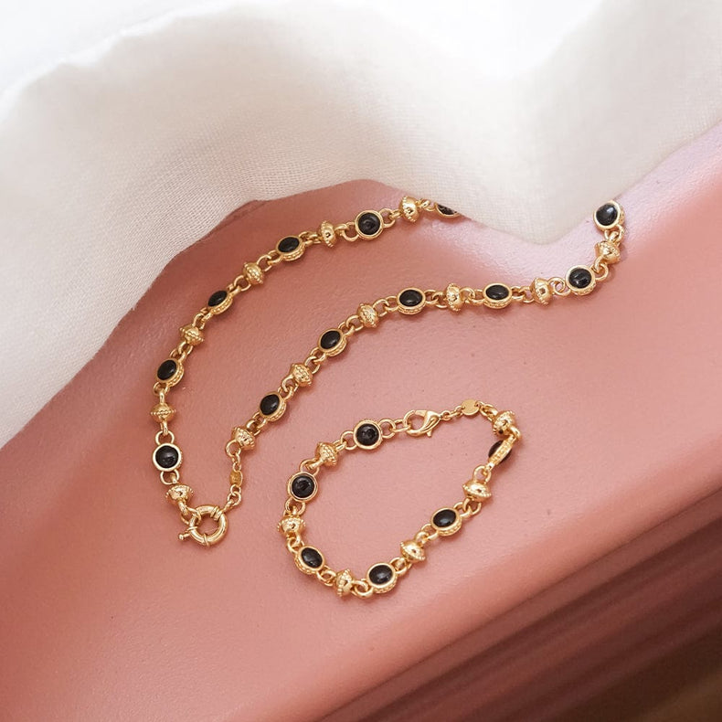 Polly Black Onyx Chain Bracelet 18ct Gold Plate