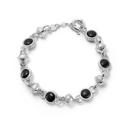 Polly Black Onyx Chain Bracelet Silver Plate