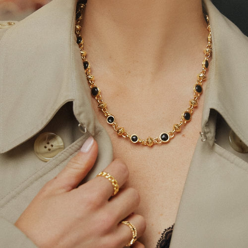 Polly Black Onyx Chain Necklace 18ct Gold Plate