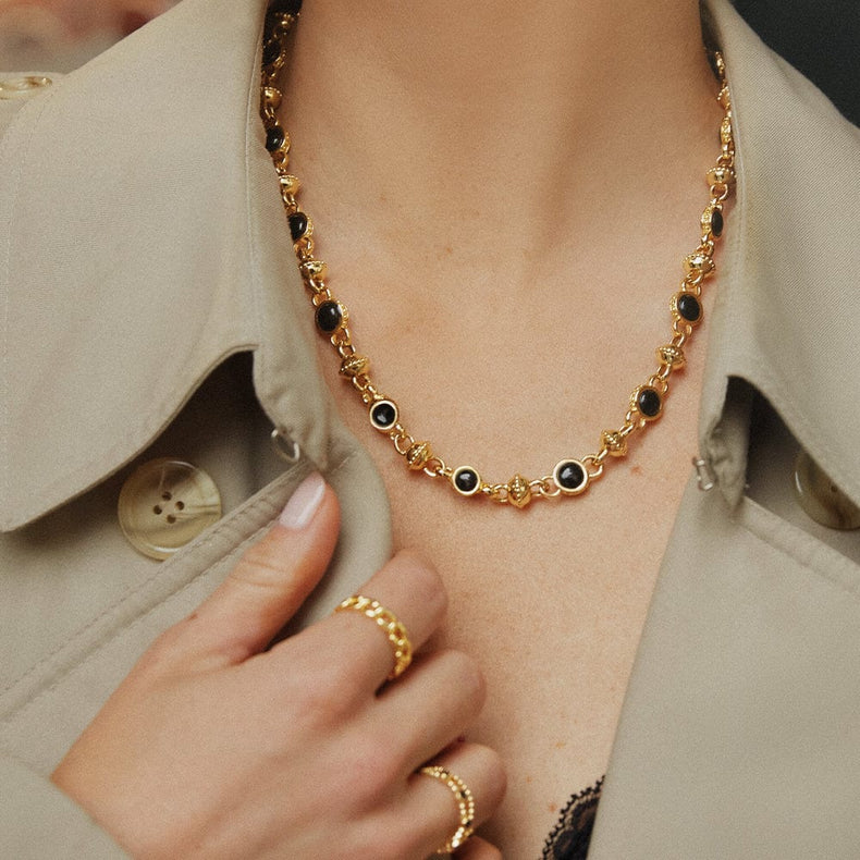 Polly Black Onyx Chain Necklace 18ct Gold Plate