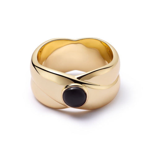 Polly Black Onyx Chunky Band Ring 18ct Gold Plate