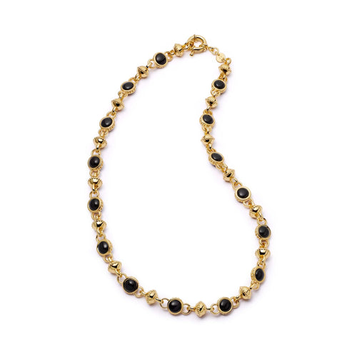 Polly Black Onyx Chain Necklace 18ct Gold Plate