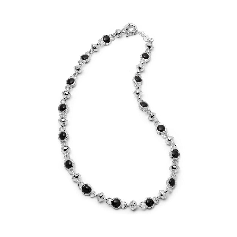 Polly Black Onyx Chain Necklace Silver Plate
