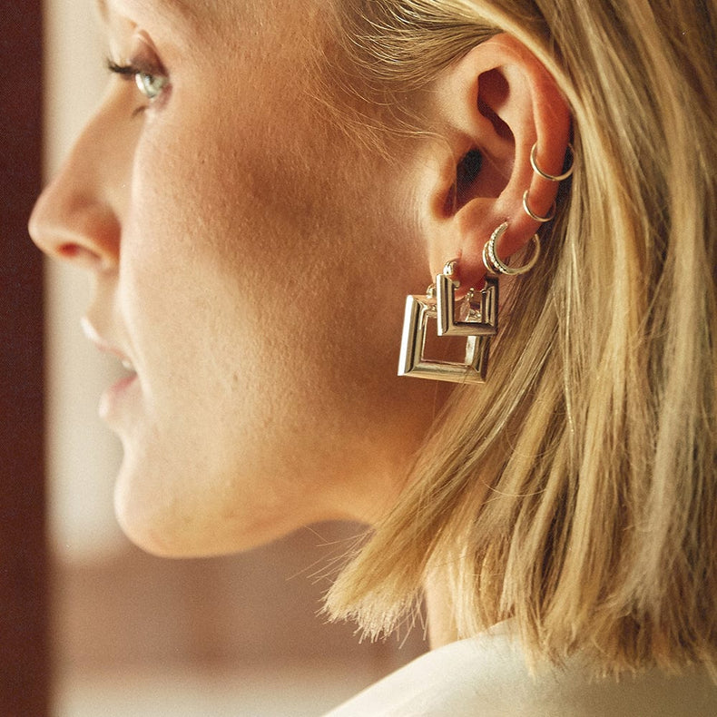 Polly Chubby Hoop Earring Stack Silver Plate