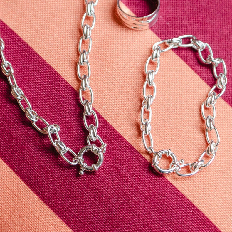 Polly Vintage Link Chain Bracelet Silver Plate