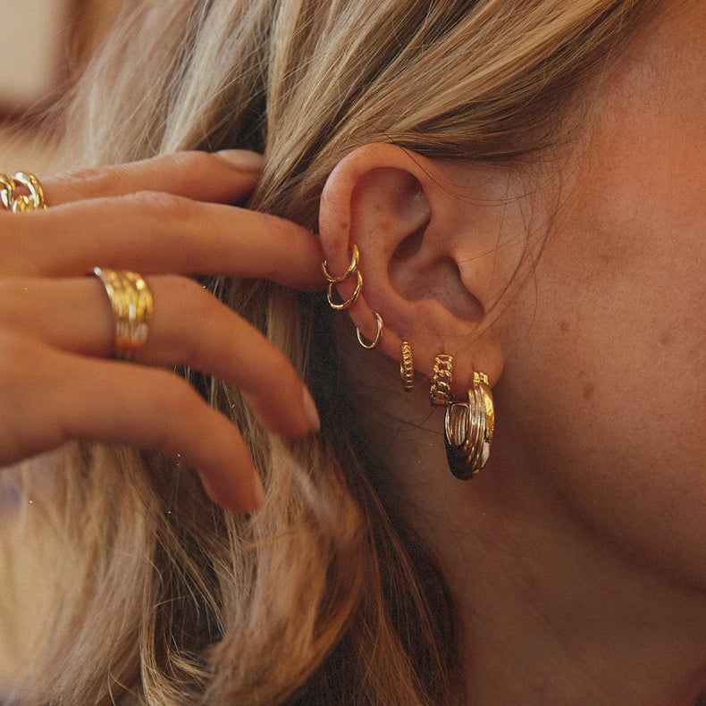 Polly Mini Ridge Hoop Earrings 18ct Gold Plate