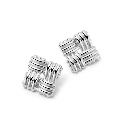 Polly Oversized Lattice Stud Earrings Silver Plate
