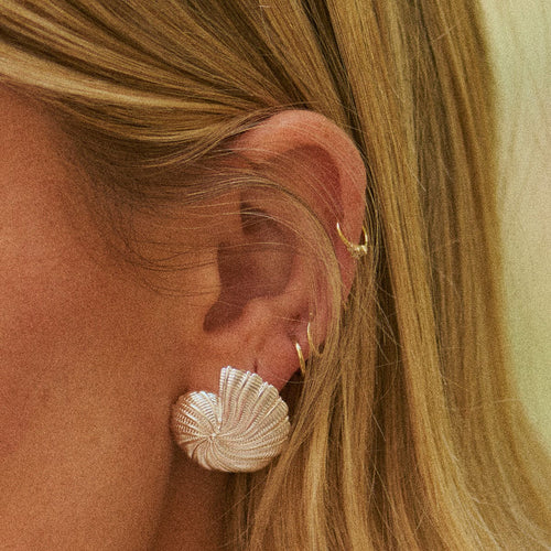 Polly Oversized Shell Stud Earrings Silver Plate