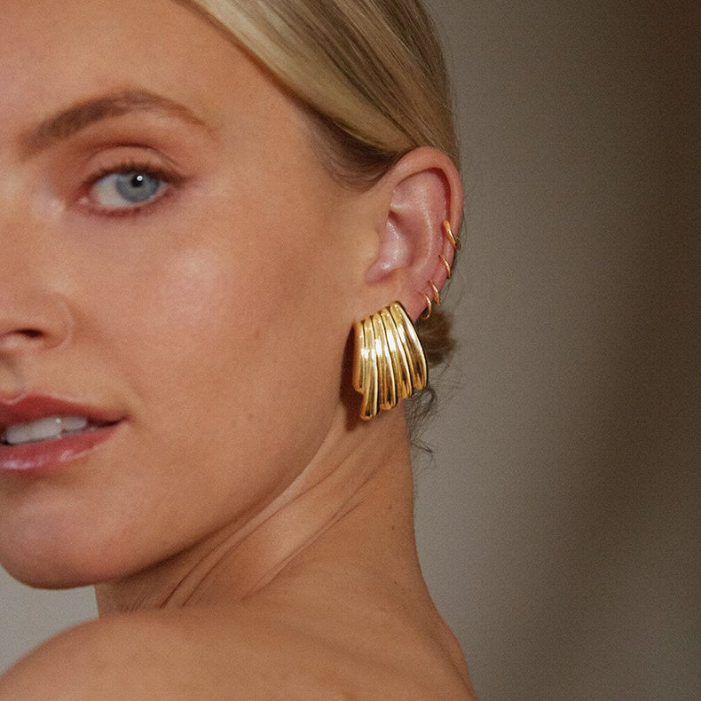 Polly Oversized Wave Stud Earrings 18ct Gold Plate