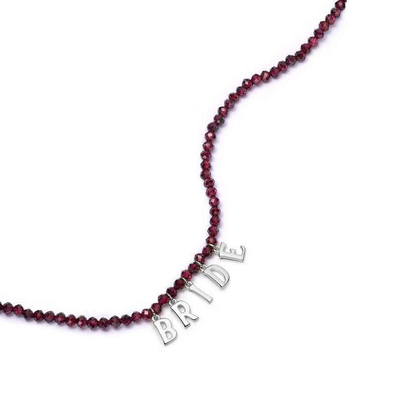 Polly Personalised Garnet Bead Necklace Sterling Silver