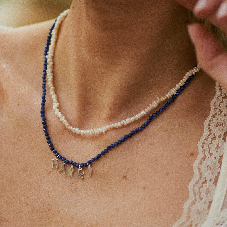 Polly Personalised Lapis Bead Necklace Sterling Silver