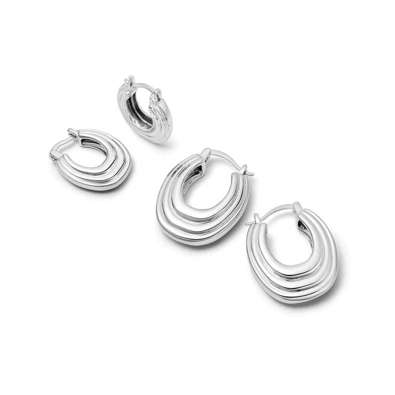 Polly Ridge Hoop Earring Stack Silver Plate