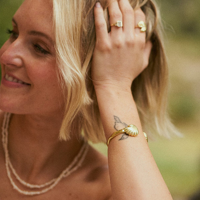 Polly Shell Cuff Bangle 18ct Gold Plate