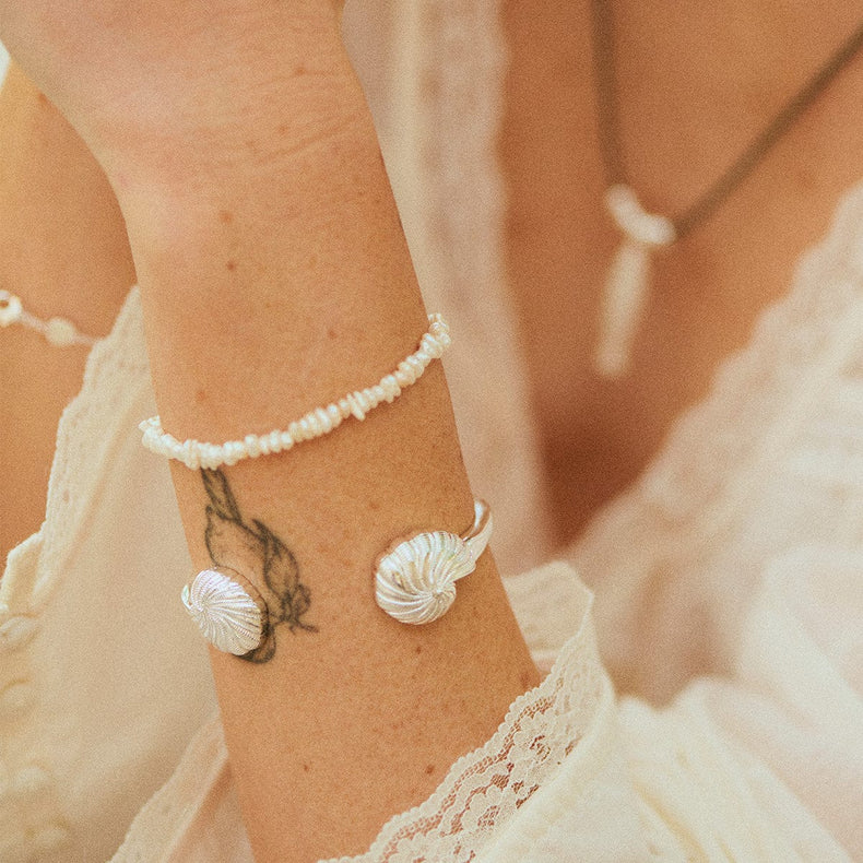 Polly Shell Cuff Bangle Silver Plate