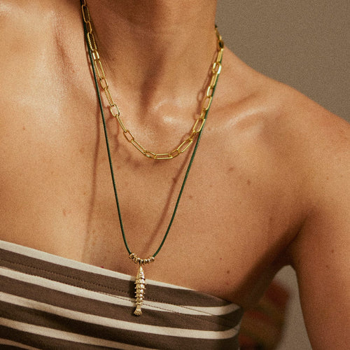 Polly Tidal Fish Cord Necklace 18ct Gold Plate