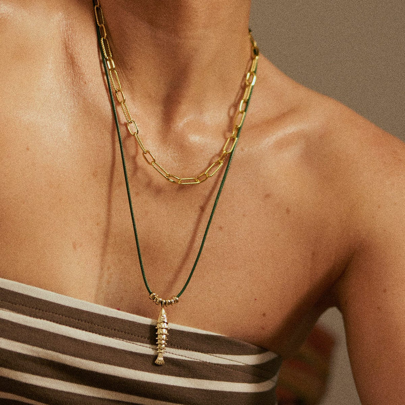Polly Tidal Fish Cord Necklace 18ct Gold Plate