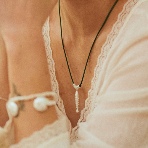 Polly Tidal Fish Cord Necklace Silver Plate