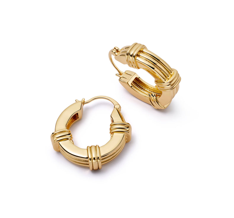 Polly Triple Ridge Chunky Hoop Earrings 18ct Gold Plate