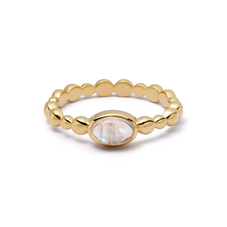 Rainbow Moonstone Healing Stone Bobble Ring 18ct Gold Plate
