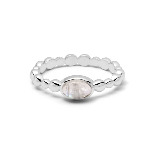 Rainbow Moonstone Healing Stone Bobble Ring Sterling Silver