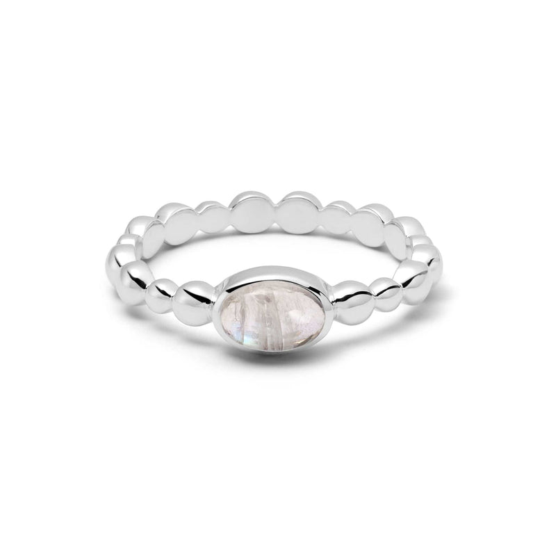 Rainbow Moonstone Healing Stone Bobble Ring Sterling Silver