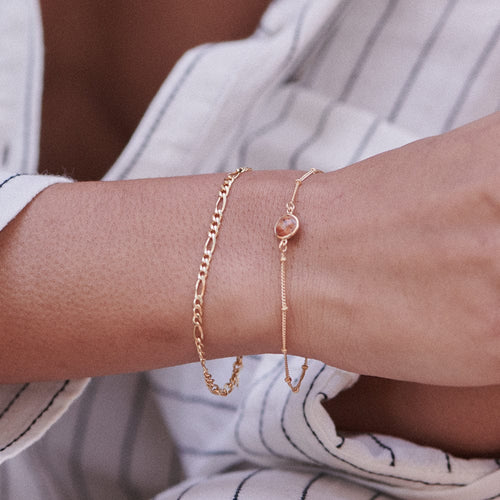 Red Coral Healing Stone Bobble Bracelet 18ct Gold Plate