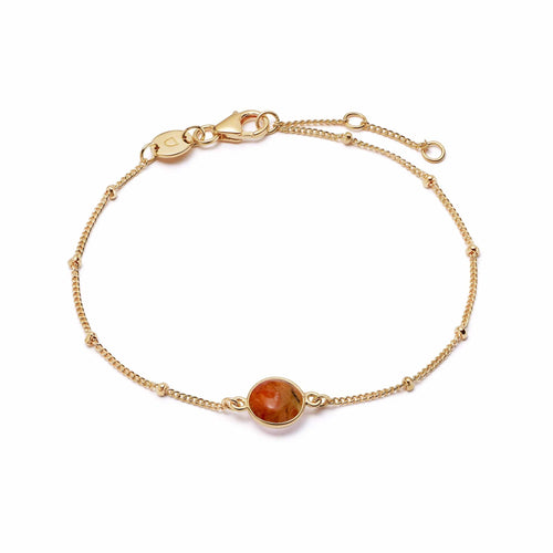 Red Coral Healing Stone Bobble Bracelet 18ct Gold Plate