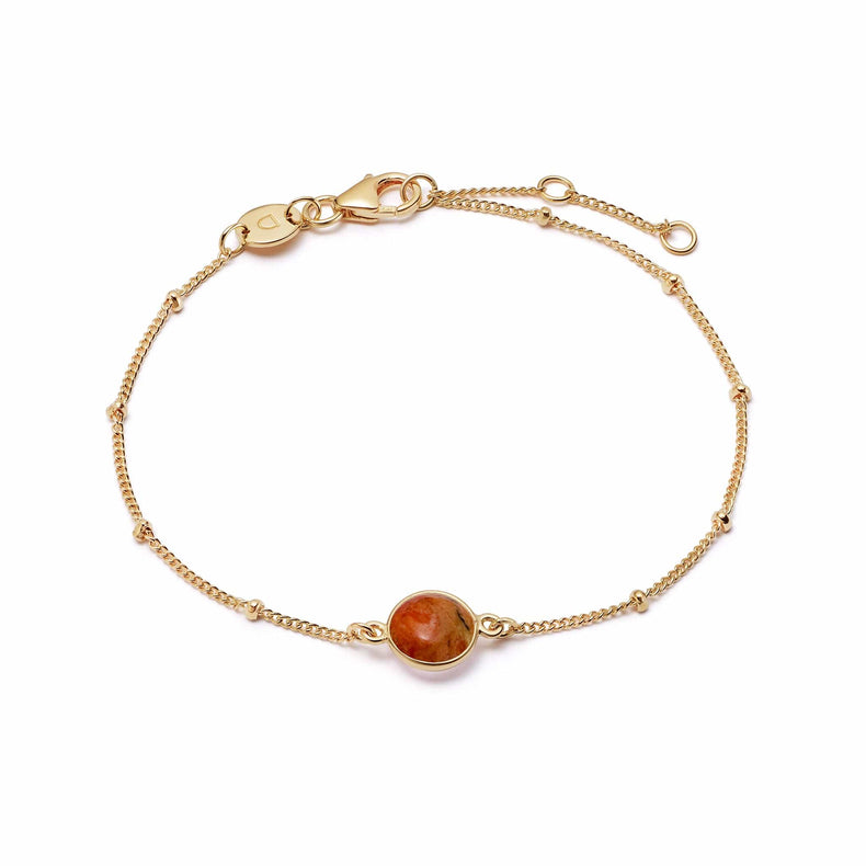 Red Coral Healing Stone Bobble Bracelet 18ct Gold Plate