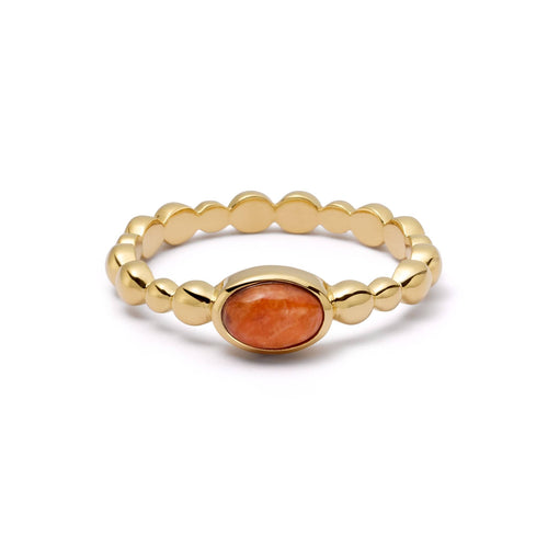 Red Coral Healing Stone Bobble Ring 18ct Gold Plate