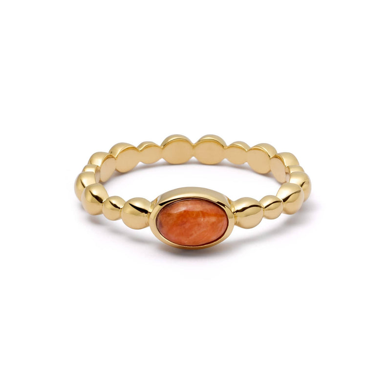Red Coral Healing Stone Bobble Ring 18ct Gold Plate