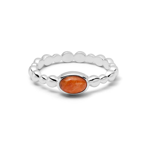 Red Coral Healing Stone Bobble Ring Sterling Silver