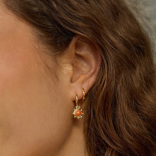 Red Coral Healing Stone Charm Earrings 18ct Gold Plate