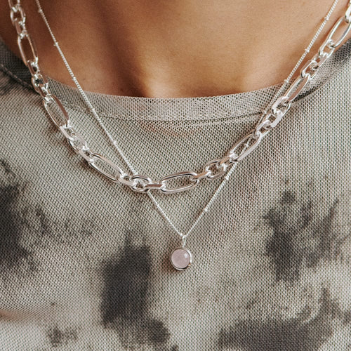 Rose Quartz Healing Stone Necklace Sterling Silver