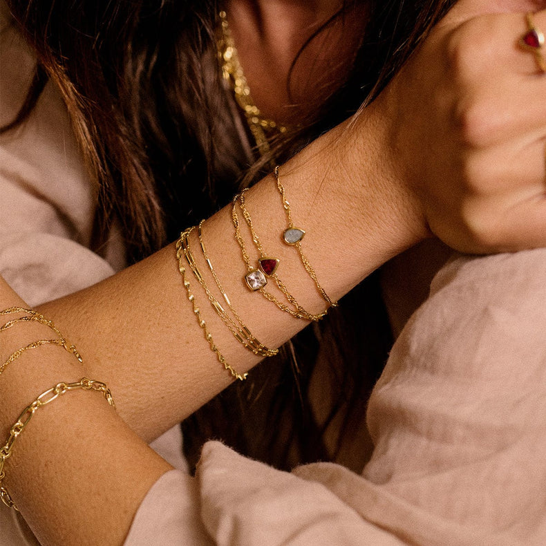 Ruby July Birthstone Charm Bracelet 18ct Gold Plate