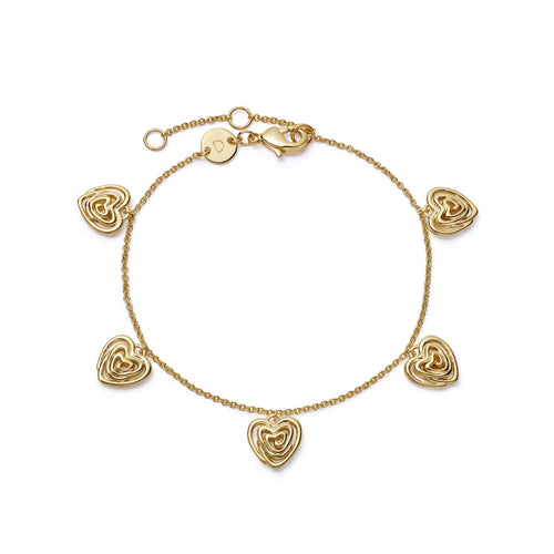Scribble Heart Charm Bracelet 18ct Gold Plate