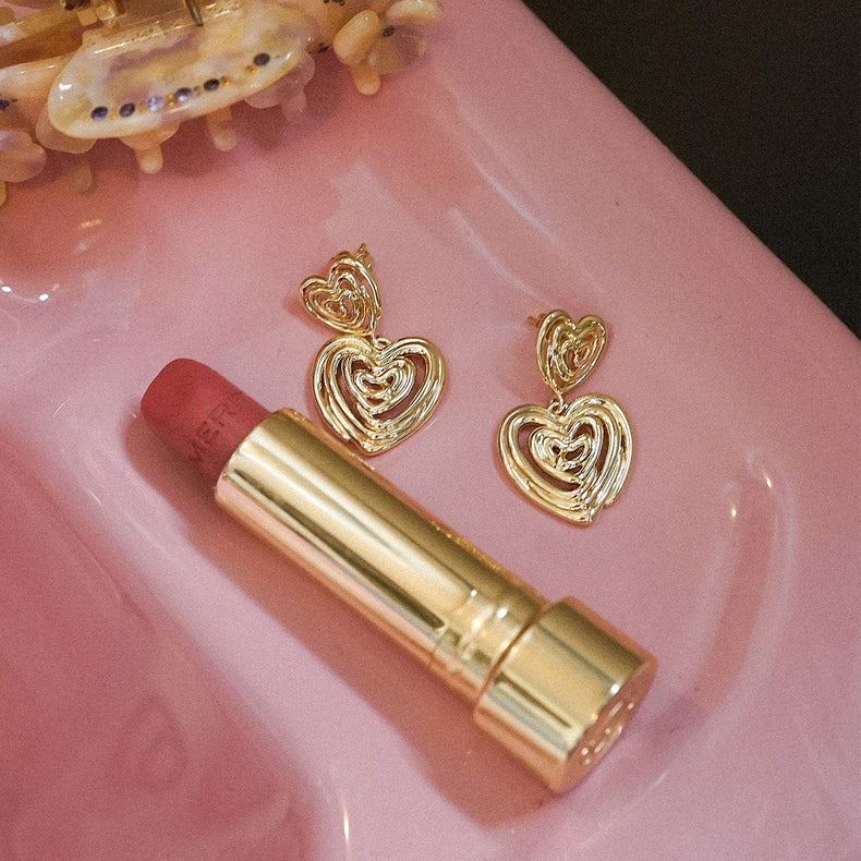 Scribble Heart Drop Earrings 18ct Gold Plate